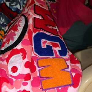 Bape Pink Camo Patchwork Jacket with Blue, Orange & Red Accents
